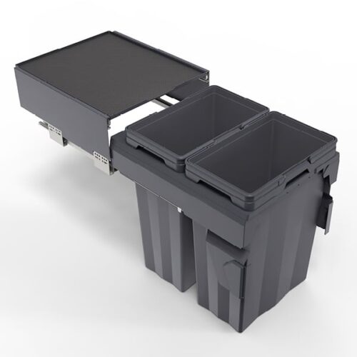 פח אשפה כפול נשלף עם בולם ומדף 66L (2X33L), חיבור לדופן ודלת, דגם PD540