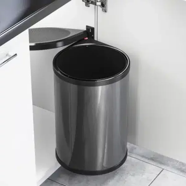 פח אשפה נשלף בפתיחה עם הדלת 40 ס"מ 20L אפור כהה עגול Hailo